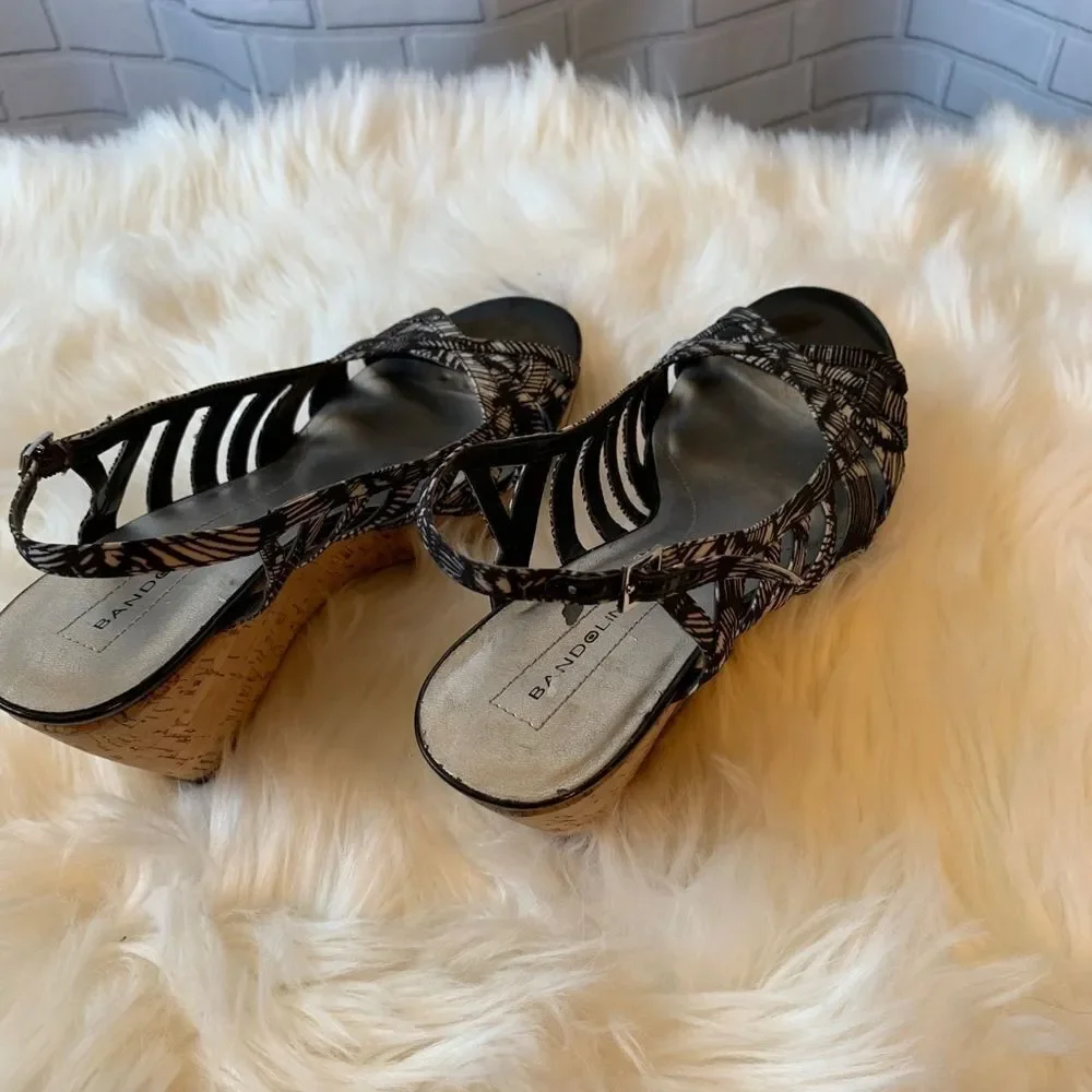 Bandolino‎ Niven Canvas & Cork Wedge Sandals Sz 9.5